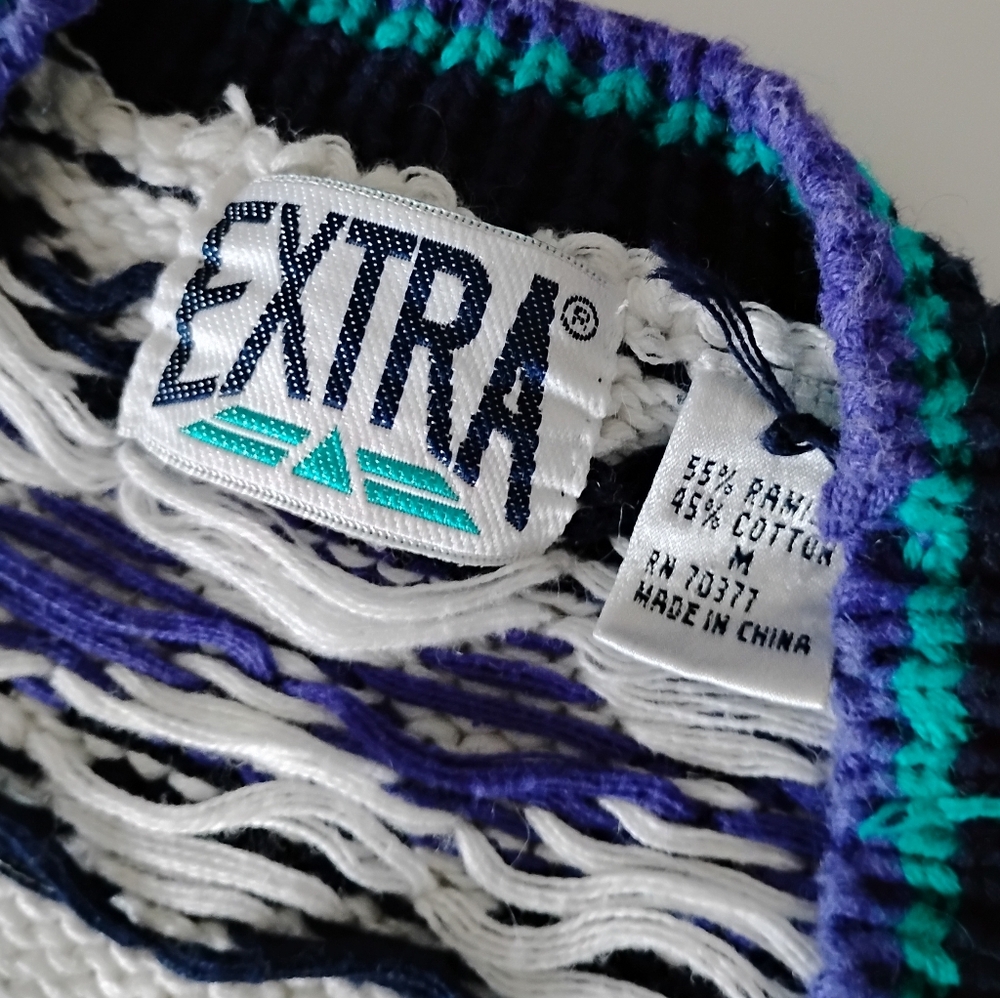 Extra Brand Vintage 80s Chunky Knit Southwestern Design Cropped Cardigan Medium - Picture 13 of 15